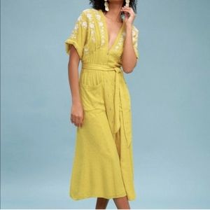 Free People Love to Love You mustard yellow embroidered dress, medium